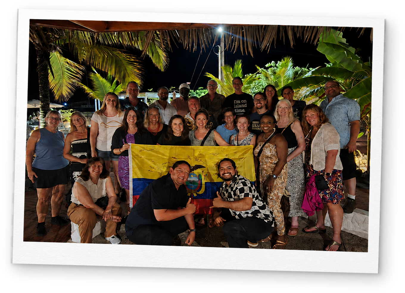 Events & Adventures members celebrating together at a tropical party.